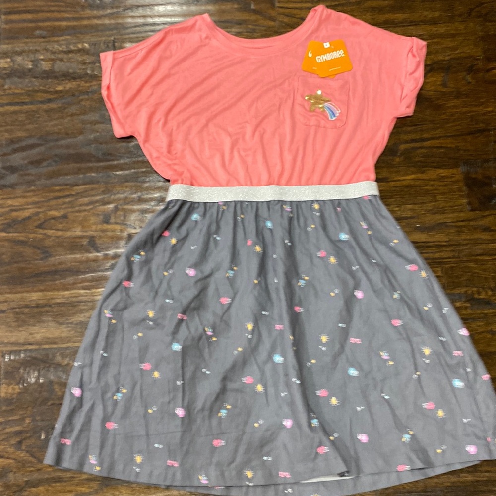 Star Pink dress with silver band bottom of the dress printed